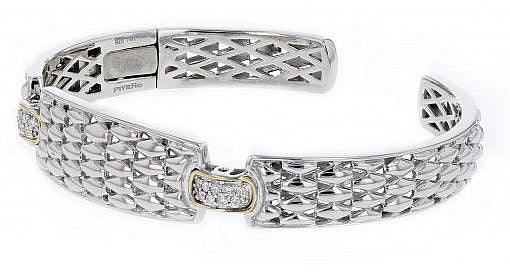 Italian Sterling Silver Bracelet with 0.16ct diamonds and 14K solid yellow gold accents