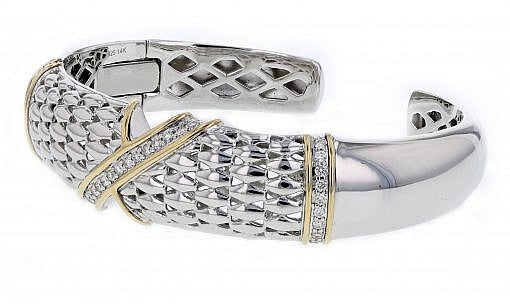 Italian Sterling Silver Bracelet with 0.54ct diamonds and 14K solid yellow gold accents