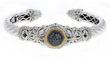 Italian sterling silver bangle bracelet with solid 14K yellow gold accent and 0.27ct blue diamonds