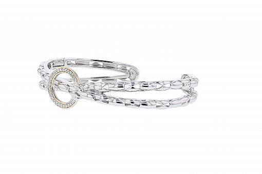 Italian Sterling Silver Bracelet with 0.13ct. diamonds and 14K solid yellow gold accents