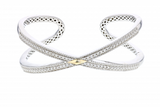 Italian Sterling Silver X-Shaped Bracelet with 0.48ct diamonds and 14K solid yellow gold accents