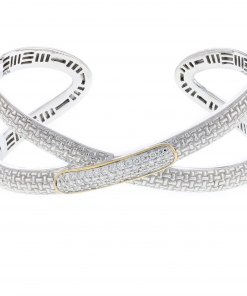 Italian Sterling Silver Bracelet with 0.60ct. diamonds and 14K solid yellow gold accents