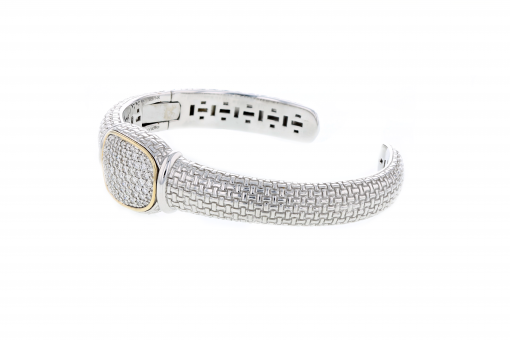 Italian Sterling Silver Bangle Bracelet with 1.11ct diamonds and 14K solid yellow gold accents