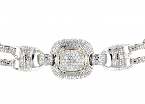 Italian Sterling Silver Bracelet with 0.54ct. diamonds and 14K solid yellow gold accents