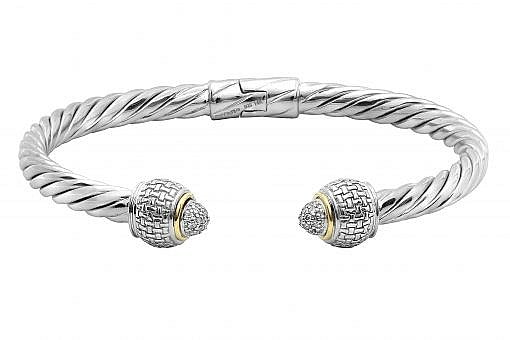 Limited Edition Italian Sterling Silver Bracelet with 0.23ct diamonds and 14K solid yellow gold accents.