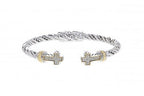 Italian Sterling Silver Two Cross Hinged Bracelet with 0.30ct diamonds and 14K solid yellow gold accents