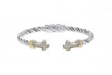 Italian Sterling Silver Two Cross Hinged Bracelet with 0.30ct diamonds and 14K solid yellow gold accents