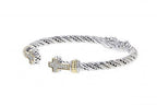 Italian Sterling Silver Two Cross Hinged Bracelet with 0.30ct diamonds and 14K solid yellow gold accents