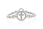 Italian Sterling Silver Cross Bracelet with 0.45ct diamonds and 14K solid yellow gold accents