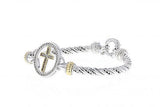 Italian Sterling Silver Cross Bracelet with 0.45ct diamonds and 14K solid yellow gold accents