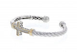 Italian Sterling Silver Cross Bangle Bracelet with 0.30ct diamonds and 14K solid yellow gold accents