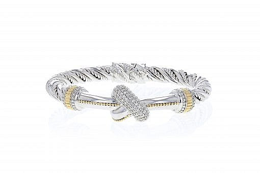Italian Sterling Silver Knot Bracelet with 0.47ct diamonds and 14K solid yellow gold accents