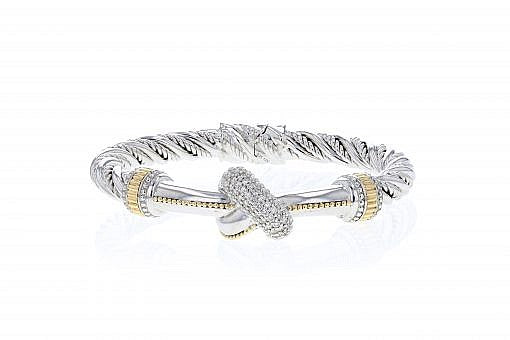 Italian Sterling Silver Knot Bracelet with 0.47ct diamonds and 14K solid yellow gold accents