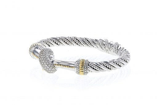 Italian Sterling Silver Knot Bracelet with 0.47ct diamonds and 14K solid yellow gold accents