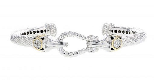 Italian Sterling Silver Hinge Bracelet with 0.65ct. diamonds and 14K solid yellow gold accents.