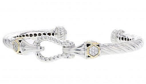 Italian Sterling Silver Hinge Bracelet with 0.65ct. diamonds and 14K solid yellow gold accents.