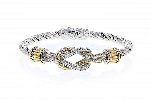 Italian Sterling Silver Open Knot Bracelet with 0.45ct diamonds and 14K solid yellow gold accents