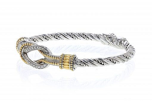 Italian Sterling Silver Open Knot Bracelet with 0.45ct diamonds and 14K solid yellow gold accents