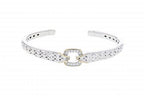 Italian silver hinge bracelet with 0.19ct H color VS diamonds and 14k solid yellow gold accent