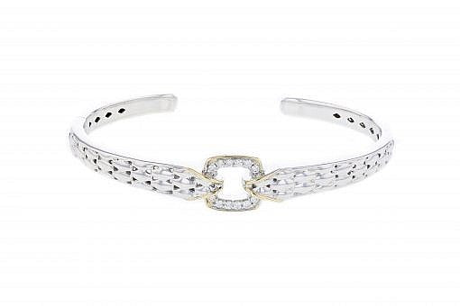 Italian silver hinge bracelet with 0.19ct H color VS diamonds and 14k solid yellow gold accent