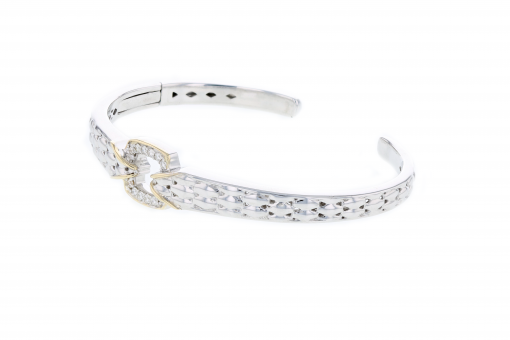 Italian silver hinge bracelet with 0.19ct H color VS diamonds and 14k solid yellow gold accent