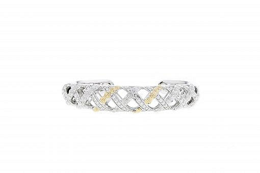 Italian Sterling Silver Hinge Bracelet with 0.52ct. diamonds and 14K solid yellow gold accents