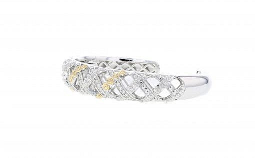 Italian Sterling Silver Hinge Bracelet with 0.52ct. diamonds and 14K solid yellow gold accents