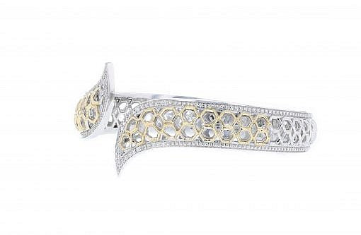 Italian Sterling Silver Hinge Bracelet with 0.52ct. diamonds and 14K solid yellow gold accents