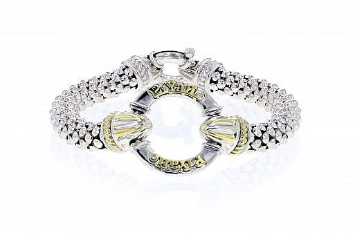 Italian Sterling Silver Logo Bracelet with 0.07ct diamonds and 14K solid yellow gold accents
