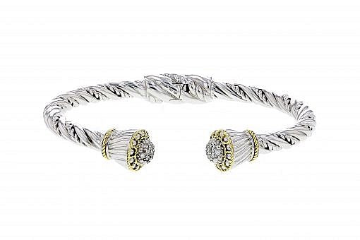 Italian Sterling Silver Bracelet with 0.26ct diamonds and 14K solid yellow gold accents