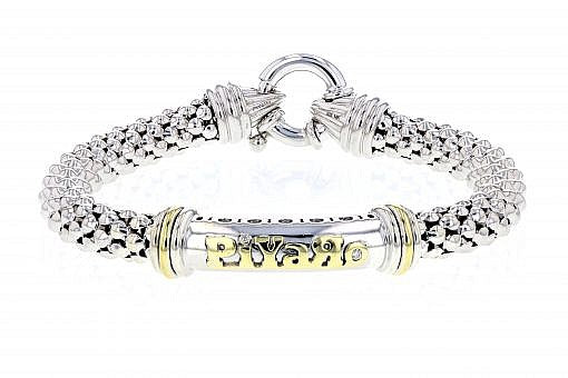 Italian Sterling Silver Logo Bracelet with 0.05ct diamonds and 14K solid yellow gold accents