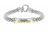 Italian Sterling Silver Logo Bracelet with 0.05ct diamonds and 14K solid yellow gold accents