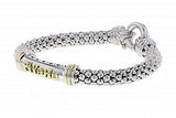 Italian Sterling Silver Logo Bracelet with 0.05ct diamonds and 14K solid yellow gold accents