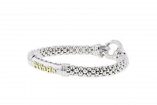 Italian Sterling Silver logo Bracelet with 0.05ct diamonds and 14K solid yellow gold accents