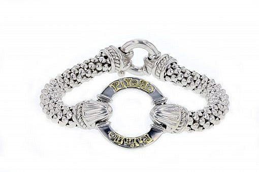 Italian Sterling Silver Logo Bracelet with 0.04ct diamonds and 14K solid yellow gold accents