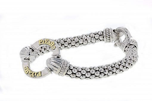 Italian Sterling Silver Logo Bracelet with 0.04ct diamonds and 14K solid yellow gold accents