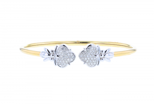 Solid 14K Yellow Gold Flex Bangle Bracelet with white gold accents and 0.60ct diamonds
