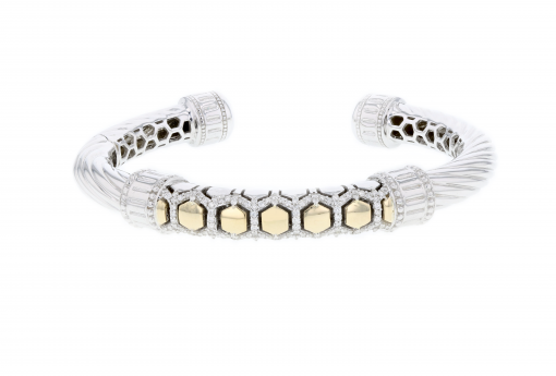 Italian Sterling Silver Hinge Bracelet with 0.55ct. diamonds and 14K solid yellow gold accents