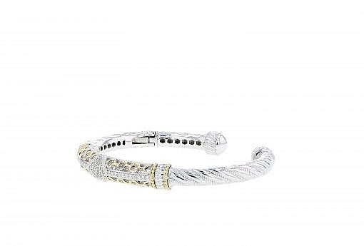 Italian sterling silver hinge bracelet with 0.36ct. diamonds and 14K solid yellow gold accents