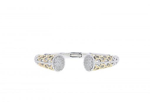 Italian Sterling Silver Hinge Bracelet with 0.82ct. diamonds and solid 14K yellow gold accents