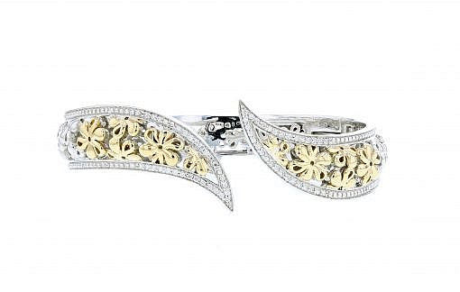 Italian sterling silver hinge bracelet with 0.32ct. diamonds and solid 14K yellow gold accents