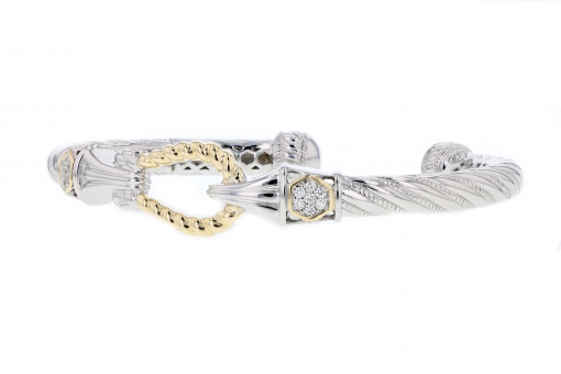 Italian Sterling Silver Bracelet with 0.30ct. diamonds and 14K solid yellow gold accents