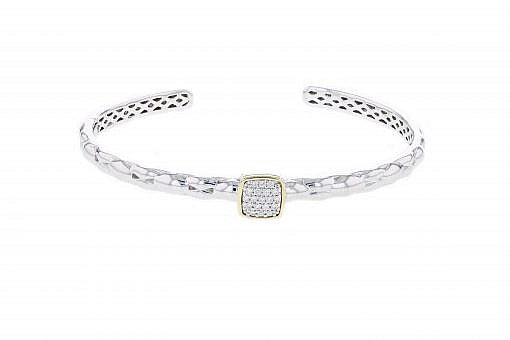 Italian silver hinge bracelet with 0.17ct H color VS diamonds and solid 14k yellow gold accent