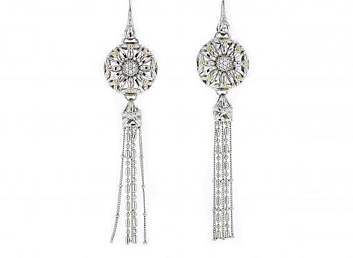 Italian sterling silver dangle earrings set with 0.51ct diamonds and solid 14K yellow gold accents