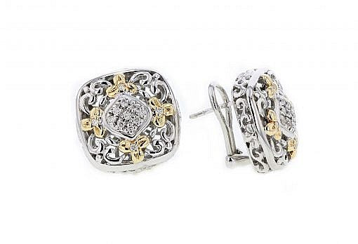 Italian Sterling Silver Earrings set with 0.34ct diamonds and 14K solid yellow gold accents