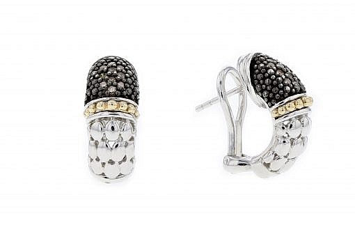 Limited Edition Italian Sterling Silver Earrings set with 0.25ct brown diamonds and 14K solid yellow gold accents