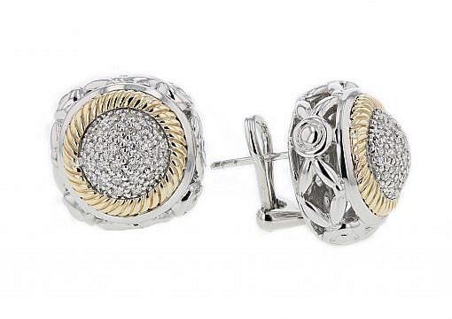 Italian Sterling Silver Earring set with 0.43ct diamonds and 14K solid yellow gold accent