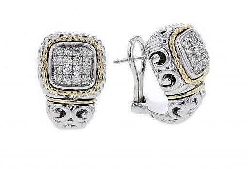 Italian Sterling Silver Earrings set with 0.60ct diamonds and 14K solid yellow gold accents