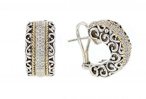 Italian Sterling Silver Earrings set with 0.33ct diamonds and 14K solid yellow gold accents