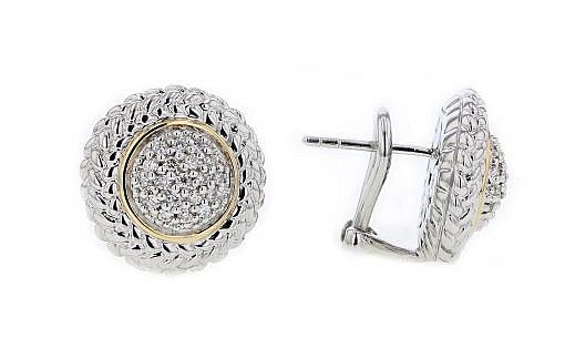 Italian Sterling Silver Earrings set with 0.33ct diamonds and 14K solid yellow gold accents